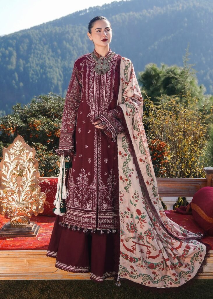 Hadia’s Summer Collection Premium Embroidered Lawn Suit – Airjet Lawn 90/70 with Digital Voil Dupatta | 3PC Unstitched Suit